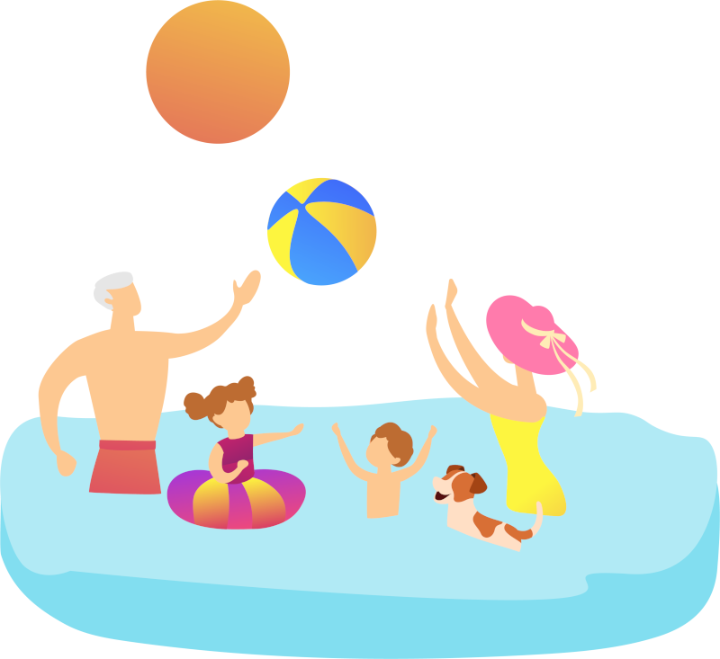 family in pool illustration